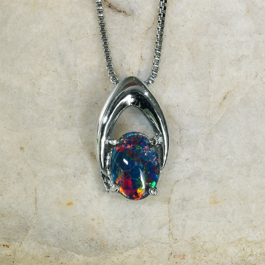 Sterling Silver Triplet Opal Necklace WJOP-025TR (8x6mm opal)
