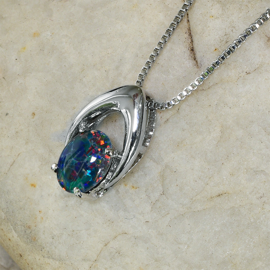 Sterling Silver Triplet Opal Necklace WJOP-025TR (8x6mm opal)