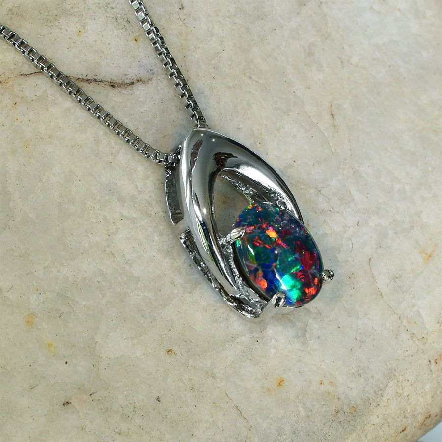 Sterling Silver Triplet Opal Necklace WJOP-025TR (8x6mm opal)