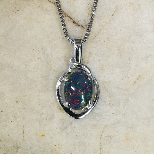 Sterling Silver Triplet Opal Necklace WJOP-026TR (8x6mm opal)