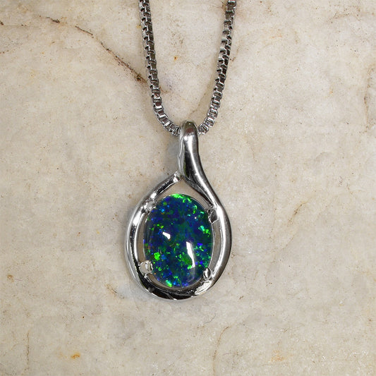 Sterling Silver Triplet Opal Necklace WJOP-027TR (8x6mm opal)