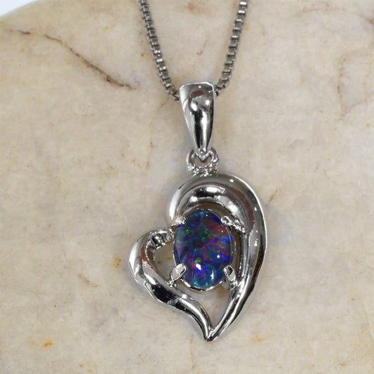 Sterling Silver Triplet Opal Heart Necklace WJOP-029TR (7x5mm opal)
