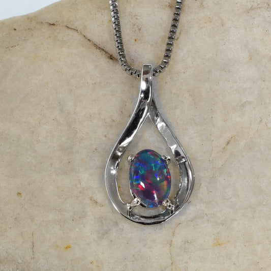 Sterling Silver Triplet Opal Necklace WJOP-030TR (7X5mm opal)