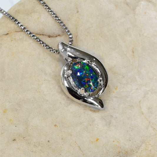 Sterling Silver Triplet Opal Necklace WJOP-033TR (7X5mm opal)
