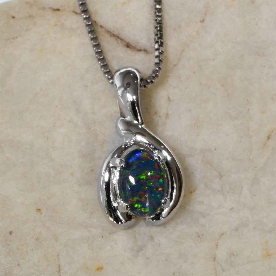 Sterling Silver Triplet Opal Necklace WJOP-036TR (7X5mm opal)