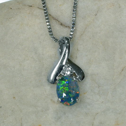 Sterling Silver Triplet Opal Necklace WJOP-037TR (7X5mm opal)