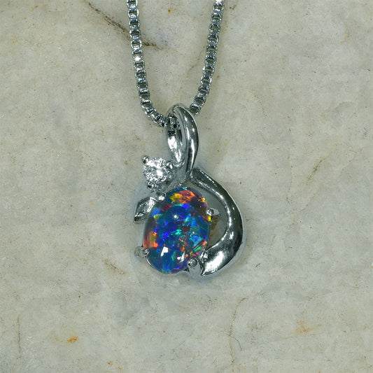 Sterling Silver Triplet Opal Necklace WJOP-038TR (7X5mm opal)