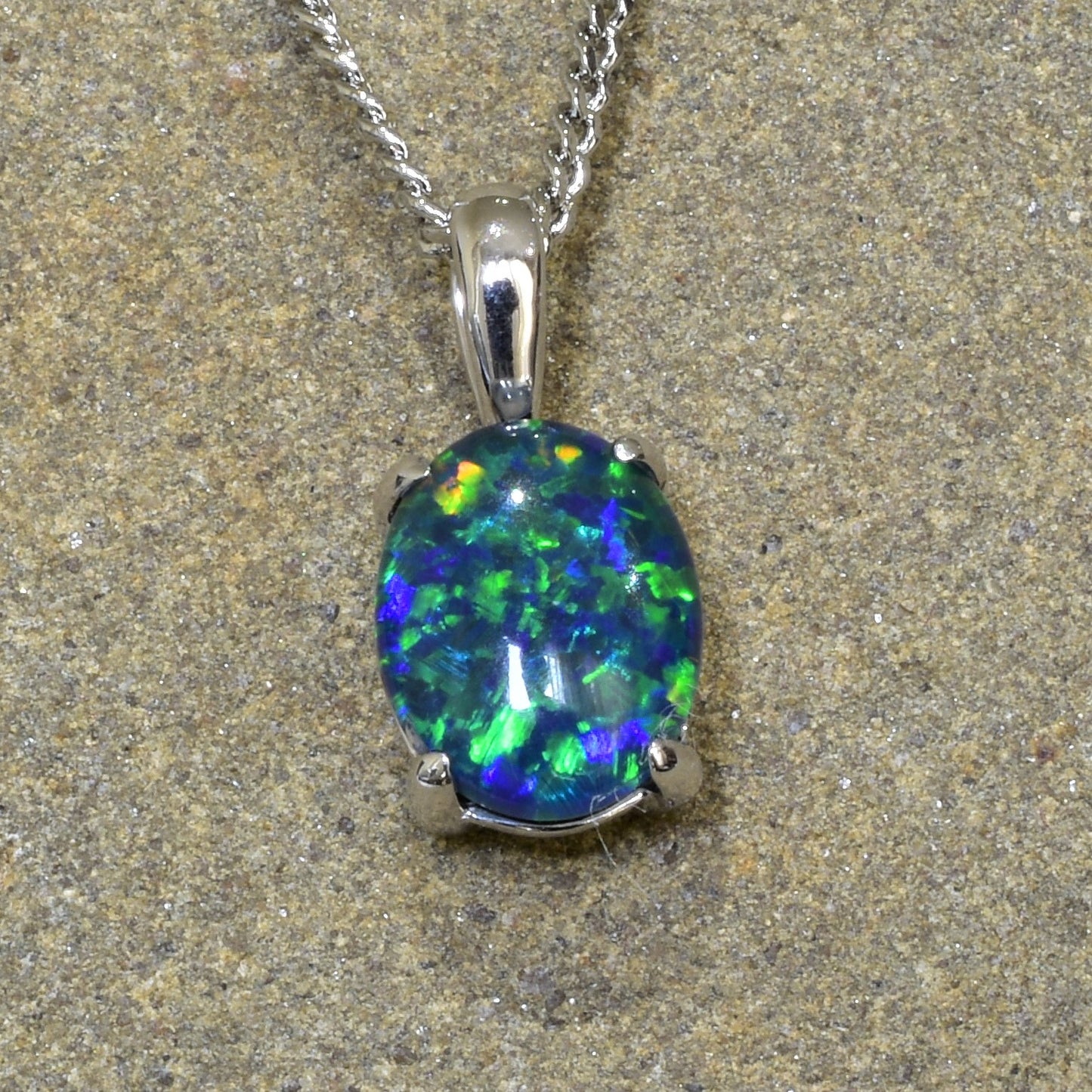 10K White Gold Black Triplet Opal Necklace 10KW2-OPT0155(9x7)