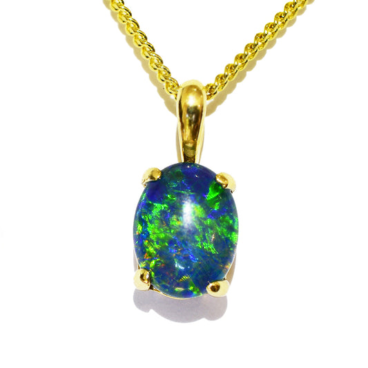 10K Yellow Gold Black Triplet Opal Necklace 10KY-OPT0155(9x7)1