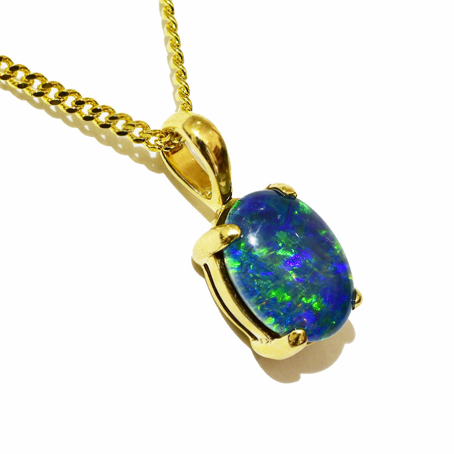 10K Yellow Gold Black Triplet Opal Necklace 10KY-OPT0155(9x7)1