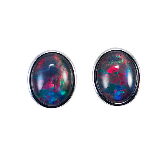 Sterling Silver Triplet Opal Earrings 10X8 EZ TR