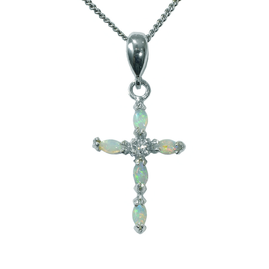 Solid Light Opal Sterling Silver Cross Necklace  11P-SR4x2