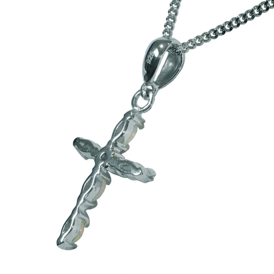 Solid Light Opal Sterling Silver Cross Necklace  11P-SR4x2