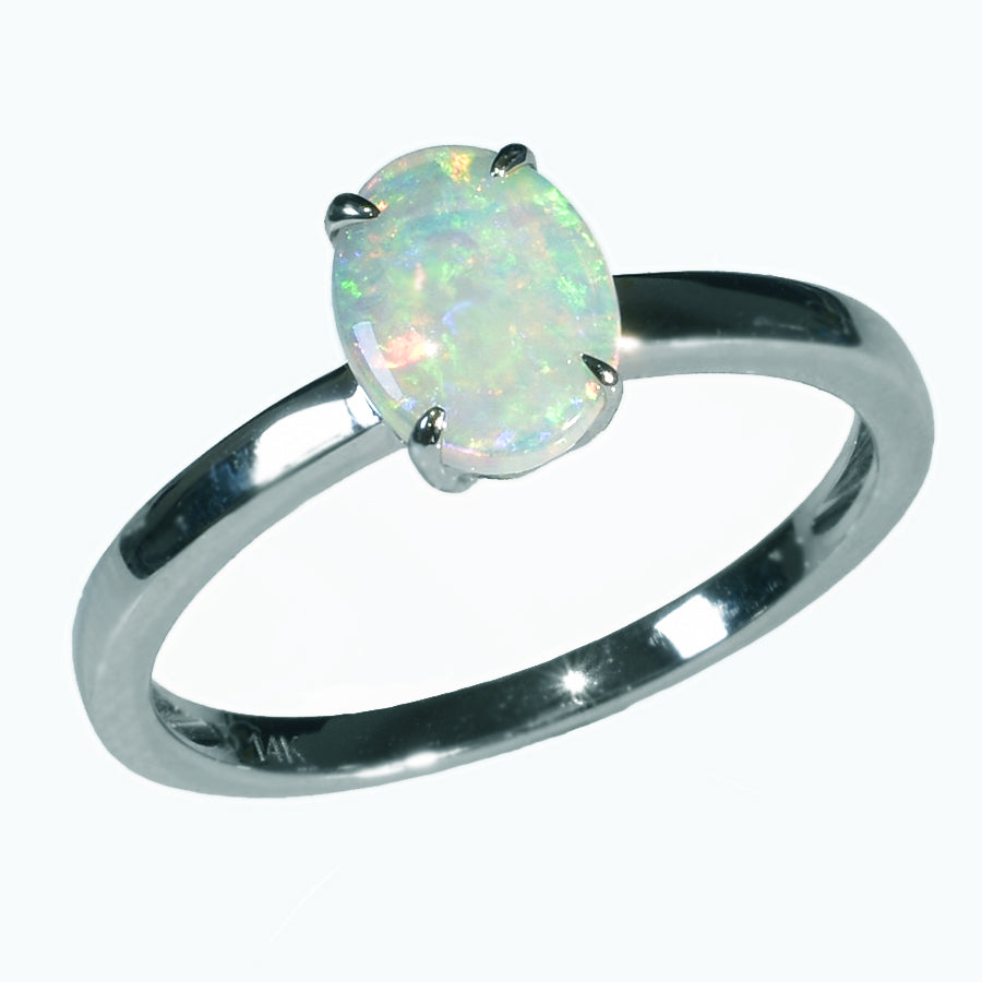 14K White Gold Solid Crystal OPAL RING 14KW-011S1 (SIZE O/7)