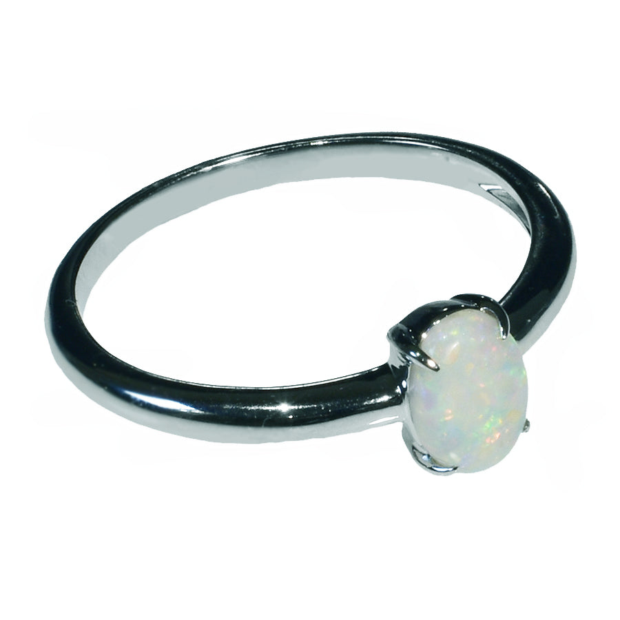 14K White Gold Solid Crystal OPAL RING 14KW-041S1 (SIZE Q/8)