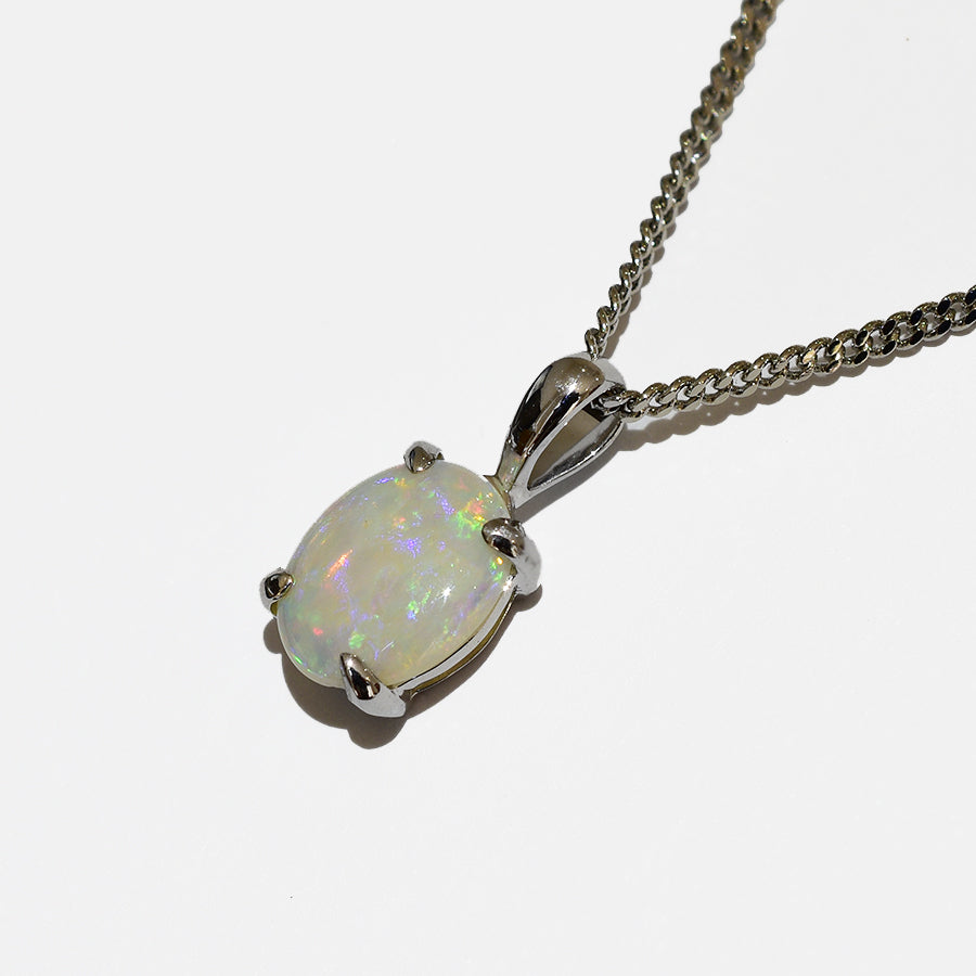 14K  White Gold Crystal Opal Necklace 14KW-OPS0155(9x7)