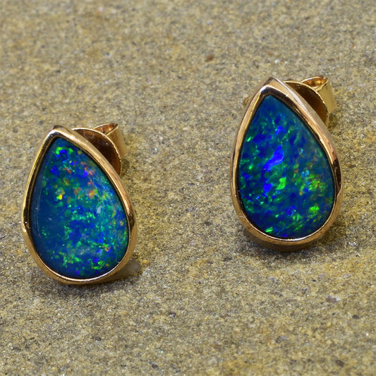 14K Yellow Gold Boulder Doublet Opal Earrings 14KY-OED001(8x5mm Drop)