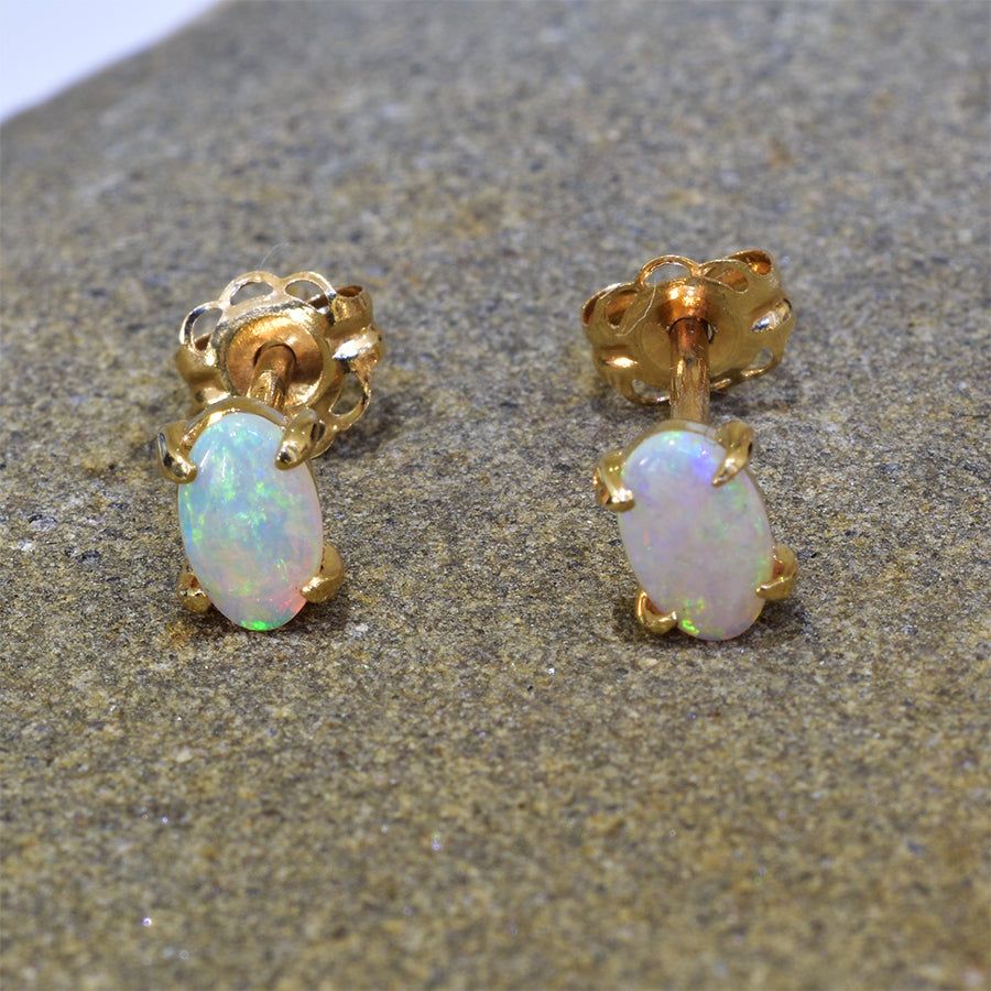 14K Yellow Gold Crystal Opal Earrings 14KY-OES0115(5x3mm opals)