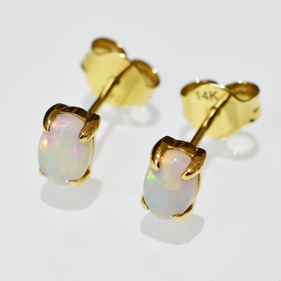 14K Yellow Gold Crystal Opal Earrings 14KY-OES0117(6x4)