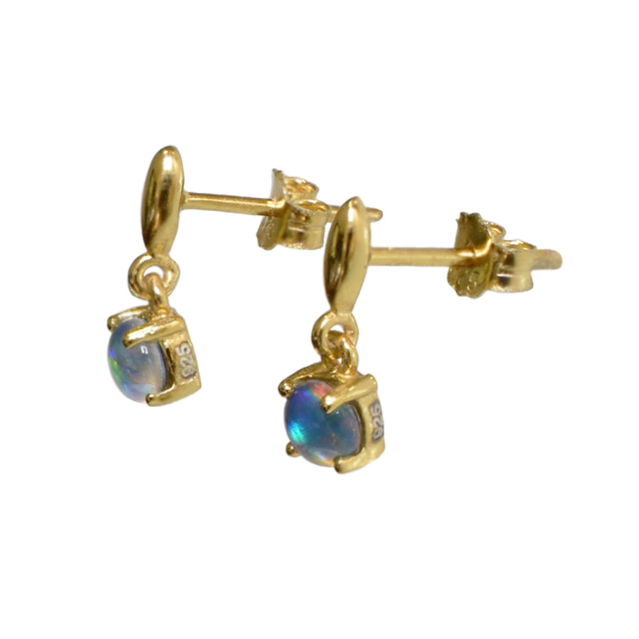 Sterling Silver Black Triplet Opal Earrings 18K GP (15E-TG4mm)