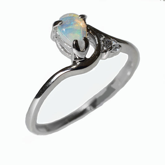 Sterling Silver Solid Crystal Opal Ring 17R-SR (SIZE N/7)
