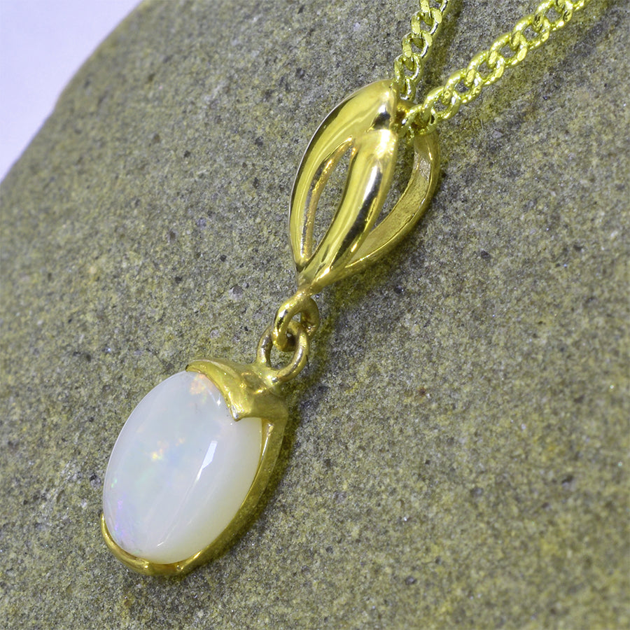 18K  Yellow Gold White Opal Necklace 18KY1-OPSBYK0002(8x6)