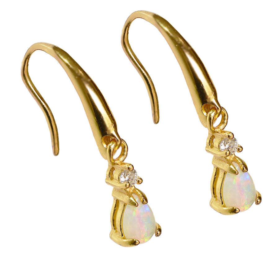 Sterling Silver Solid Light Opal Earrings 18K GP (24E-SG6x4D)