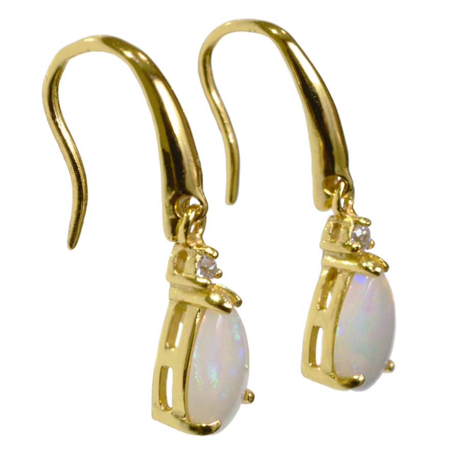 Sterling Silver Solid Light Opal Earrings 18k GP (24E-SG9x6D)