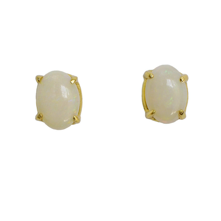 Sterling Silver Solid Light Opal Earrings 18K GP (28E-SG7x5)