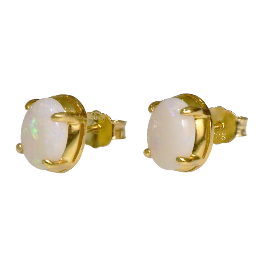 Sterling Silver Solid Light Opal Earrings 18K GP (28E-SG8x6)