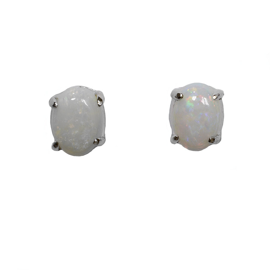 Sterling Silver Solid Light Opal Earrings (28E-SR7x5)