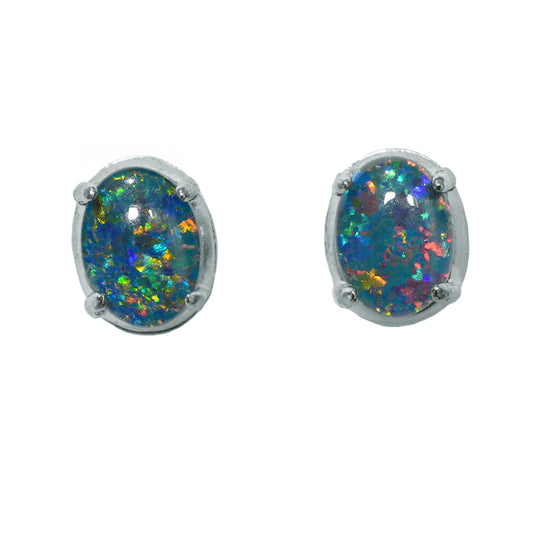 Sterling Silver Black Triplet Opal Earrings (28E-TR8X6)