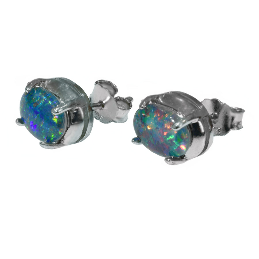 Sterling Silver Black Triplet Opal Earrings (28E-TR8X6)