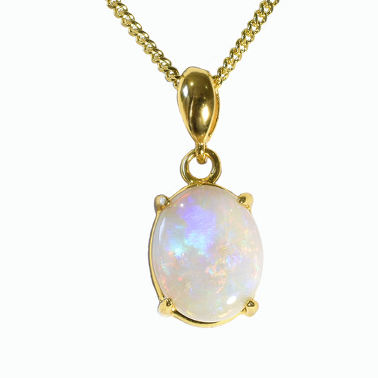 Solid Opal Sterling Silver Necklace 18K GP (28P-SG11X9)