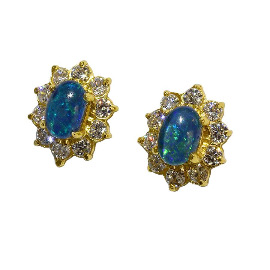 Sterling Silver Triplet Opal Earrings 18K GP (35E-TG)