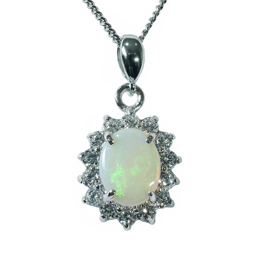 Solid Opal Sterling Silver Necklace 35P-10X8SR