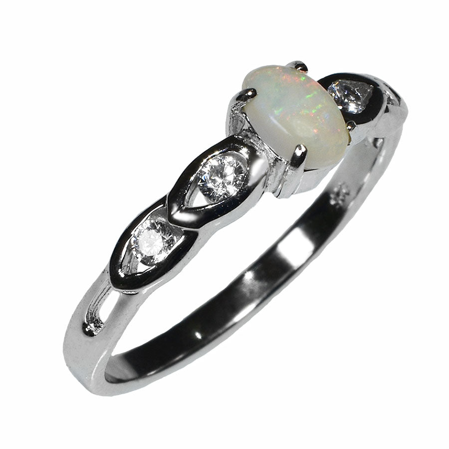 Sterling Silver Solid Crystal Opal Ring 44R-SR (SIZE P/7.5)