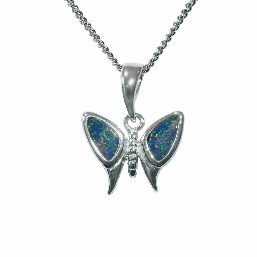 Boulder Doublet Opal Sterling Silver Butterfly Necklace 61P-DR