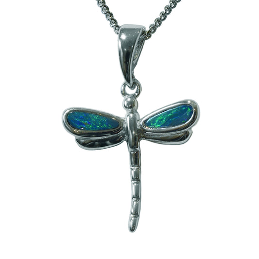 Boulder Doublet Opal Sterling Silver Dragonfly Necklace 62P-DR
