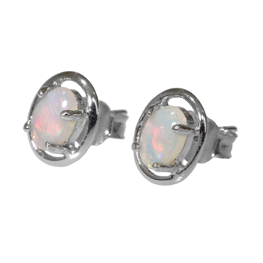 Solid Light Opal Sterling Silver Earrings (70E-SR6X4)