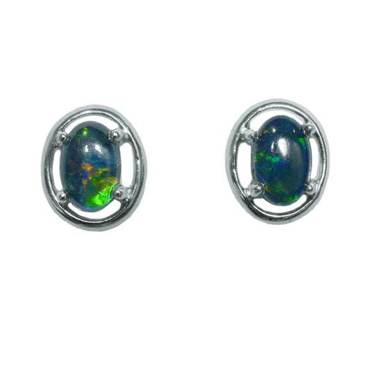 Black Triplet Opal Sterling Silver Earrings (70E-TR6X4)