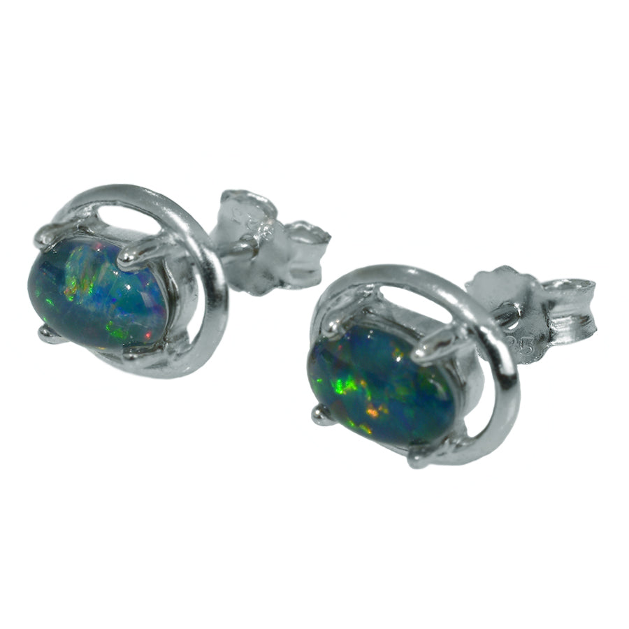 Black Triplet Opal Sterling Silver Earrings (70E-TR6X4)