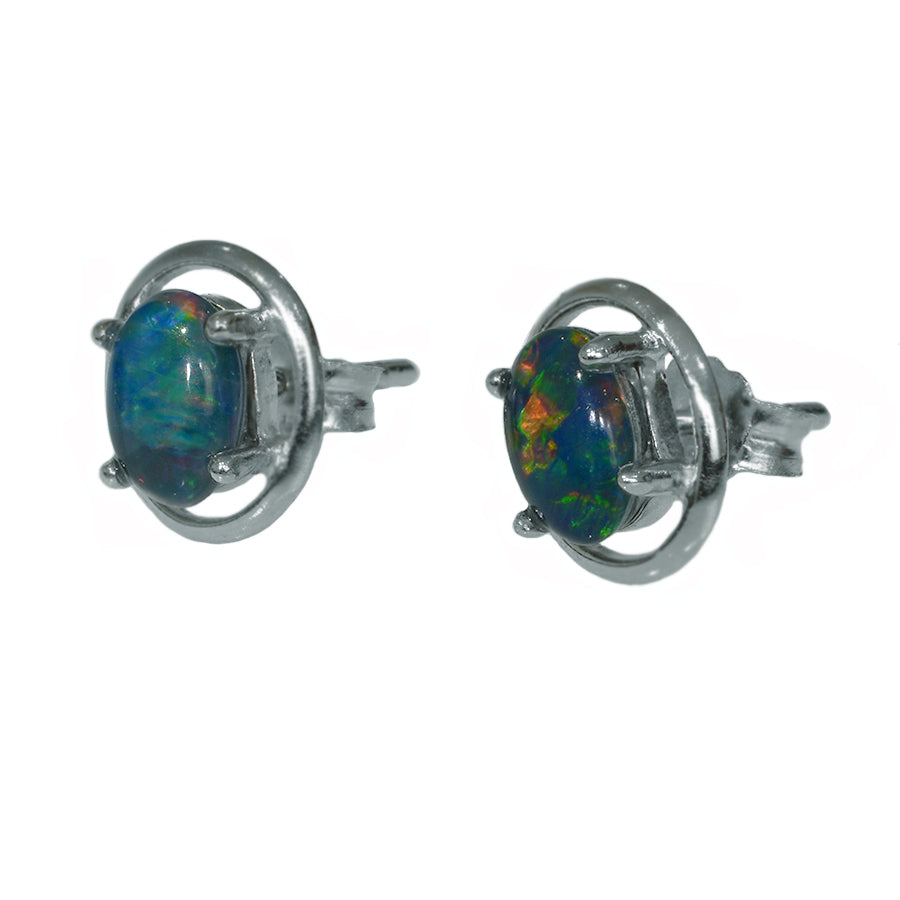 Black Triplet Opal Sterling Silver Earrings (70E-TR6X4)