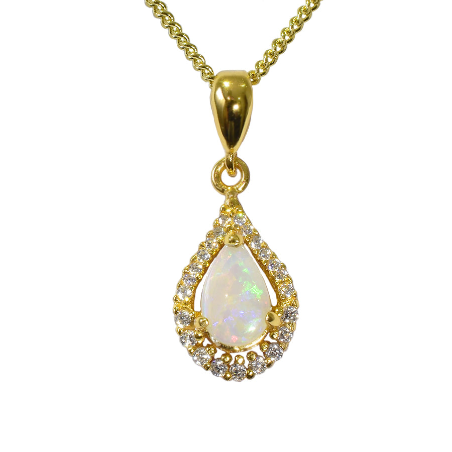 Solid Opal Sterling Silver Necklace 18K GP 76P-SG 8x5D