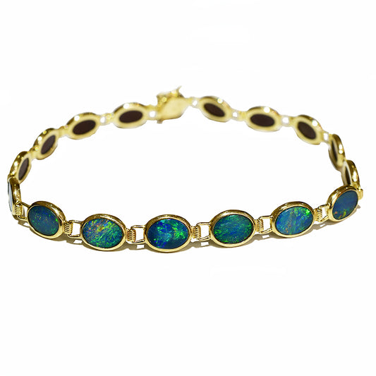 14K Yellow Gold Boulder Doublet Opal Bracelet BGDY14k-011(7x5)