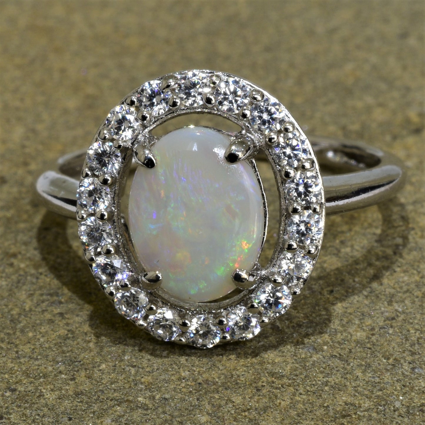 Sterling Silver Solid Crystal Opal Ring OR0007SR(size US-7.5, UK-O)