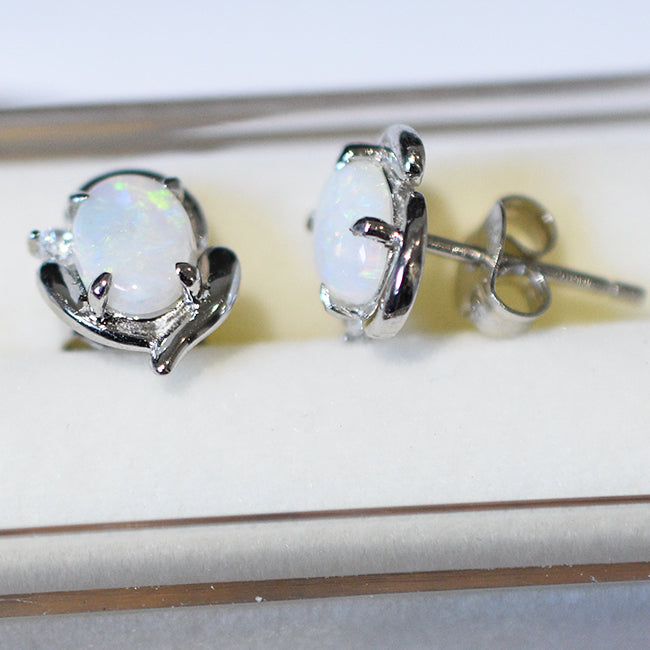 Sterling Silver Solid Light Opal Earrings OE0011SR (7&times;5)