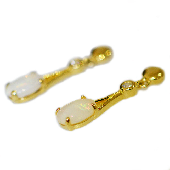Sterling Silver Solid Light Opal Earrings 18K GP OE0014SG (7&times;5)