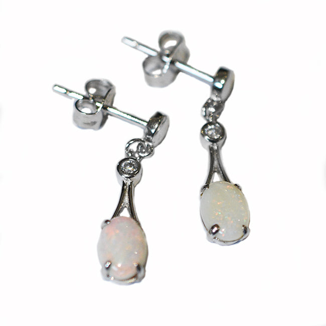 Sterling Silver Solid Light Opal Earrings OE0014SR (7&times;5)