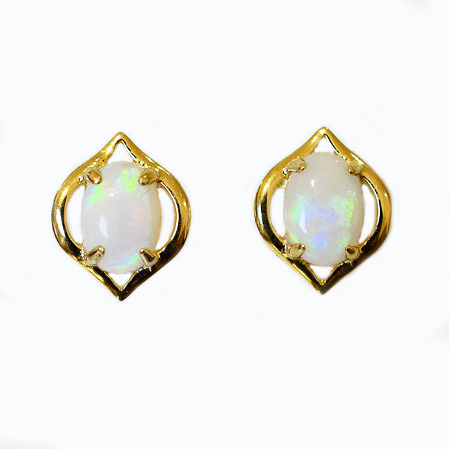 Sterling Silver Solid Light Opal Earrings 18 K GP OE0015SG (7&times;5)